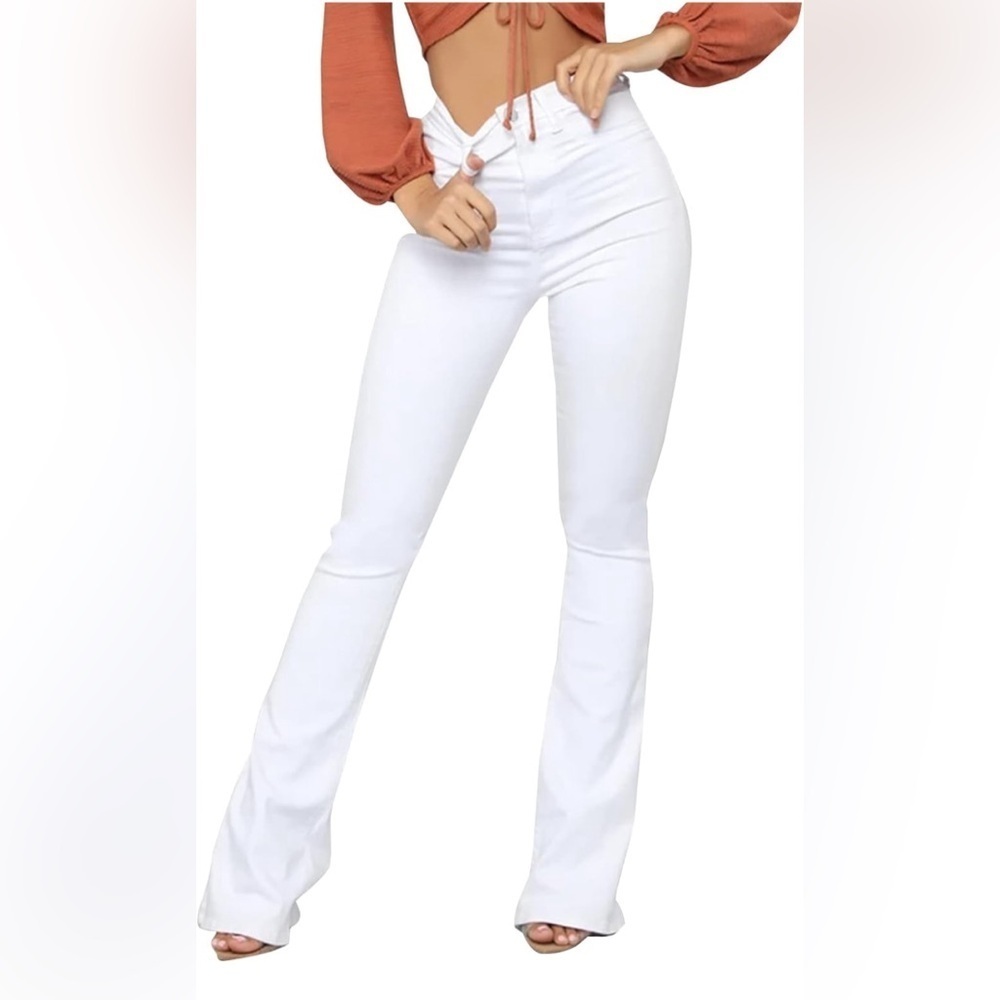 White  stressed High Waisted Bell Bottom Jeans